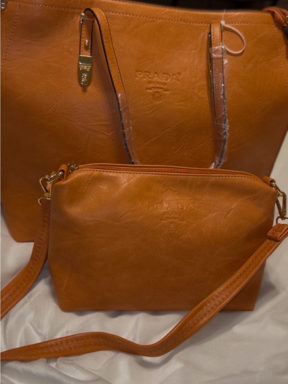 Prada Cognac Leather Tote with Gold-Tone Hardware - Picture 10 of 10
